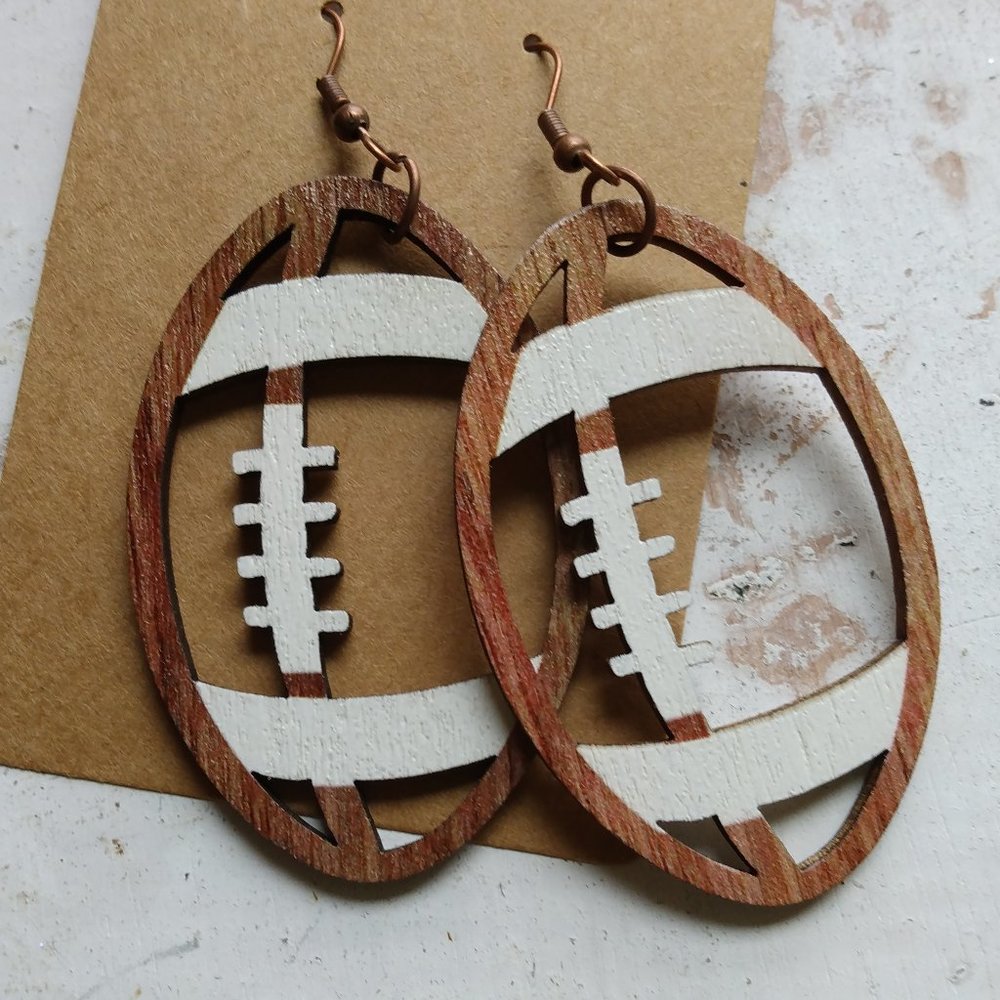 Wooden Football Earrings